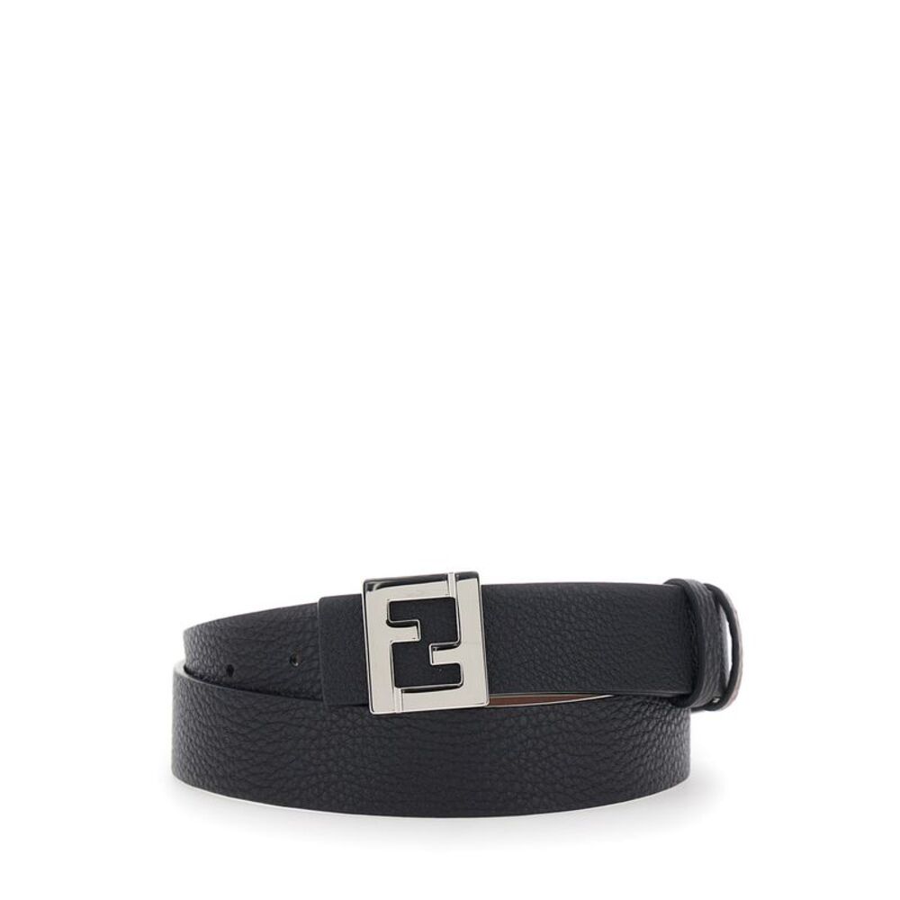 Fendi Men Fendi Men Black Reversible Belt With Ff Plate In Leather For Men
